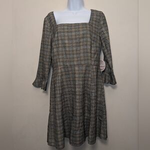 GYPSIES & MOONDUST Grey Plaid Square Neck Mini Dress L